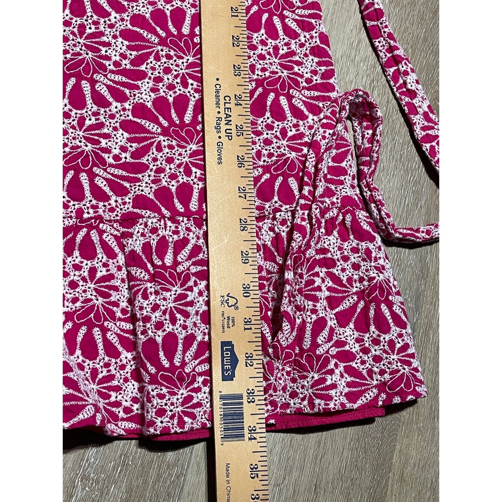 Loft Dress Size 10 Pink White Floral Cotton Short Sleeve Belted V‎ Neck Ruffle - Picture 4 of 8